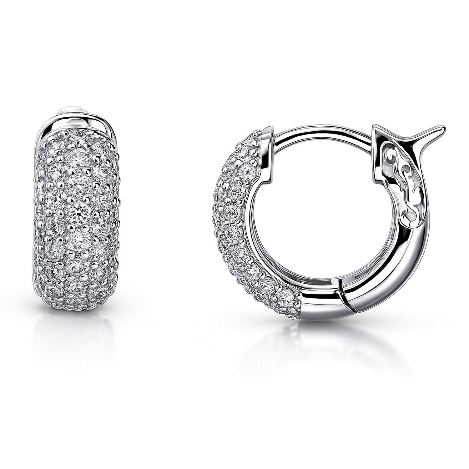 Dome CZ Mini Cartilage Huggie Earrings in Sterling Silver 0.5 inch, Rhodium Plated
