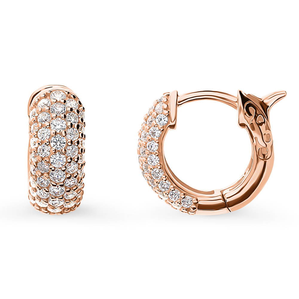 Front view of Dome CZ Mini Cartilage Huggie Earrings in Sterling Silver 0.5 inch, Rose Gold Flashed