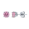 Solitaire 1.6ct CZ Stud Earrings in Sterling Silver, Rhodium Plated / Pink