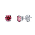 Solitaire 1.6ct CZ Stud Earrings in Sterling Silver, Rhodium Plated / Red