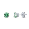 Solitaire 1.6ct CZ Stud Earrings in Sterling Silver, Rhodium Plated / Green