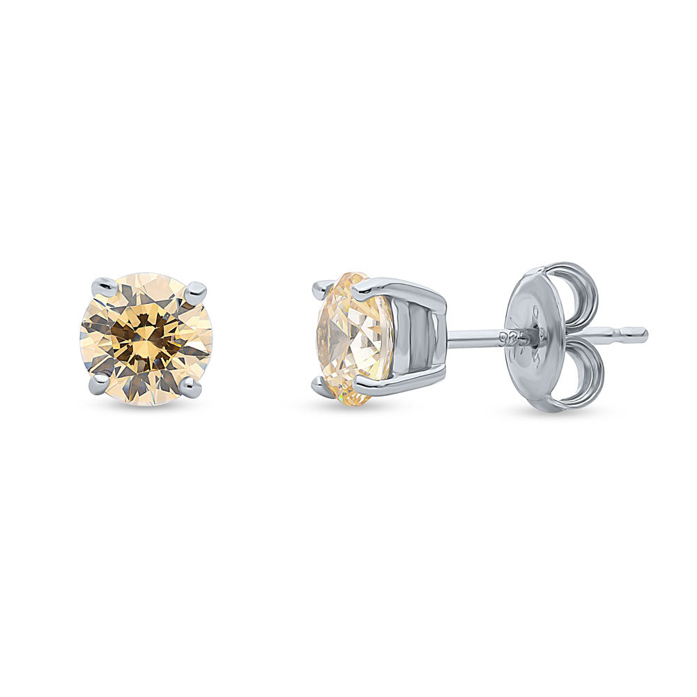 Solitaire 1.6ct CZ Stud Earrings in Sterling Silver, Rhodium Plated / Yellow