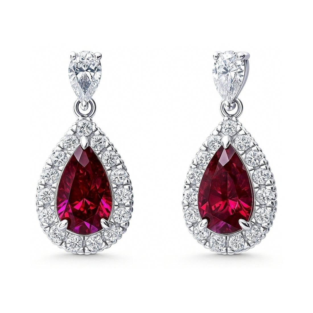 Halo Pear CZ Earrings in Sterling Silver