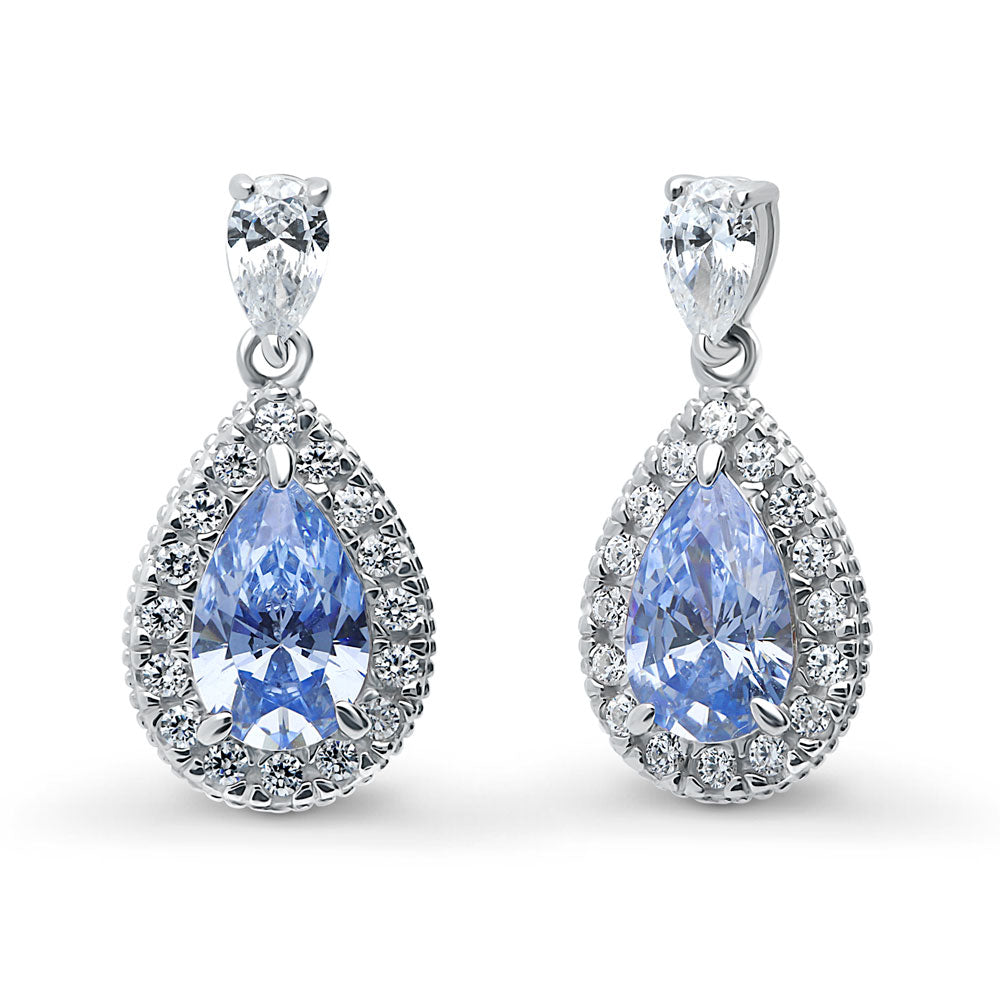 Halo Pear CZ Necklace and Earrings in Sterling Silver, 5 of 17