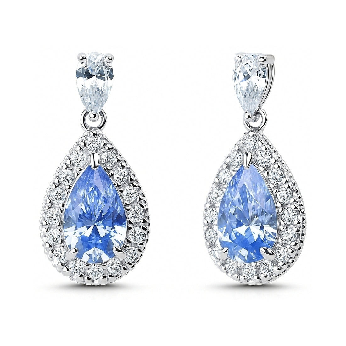Halo Pear CZ Earrings in Sterling Silver