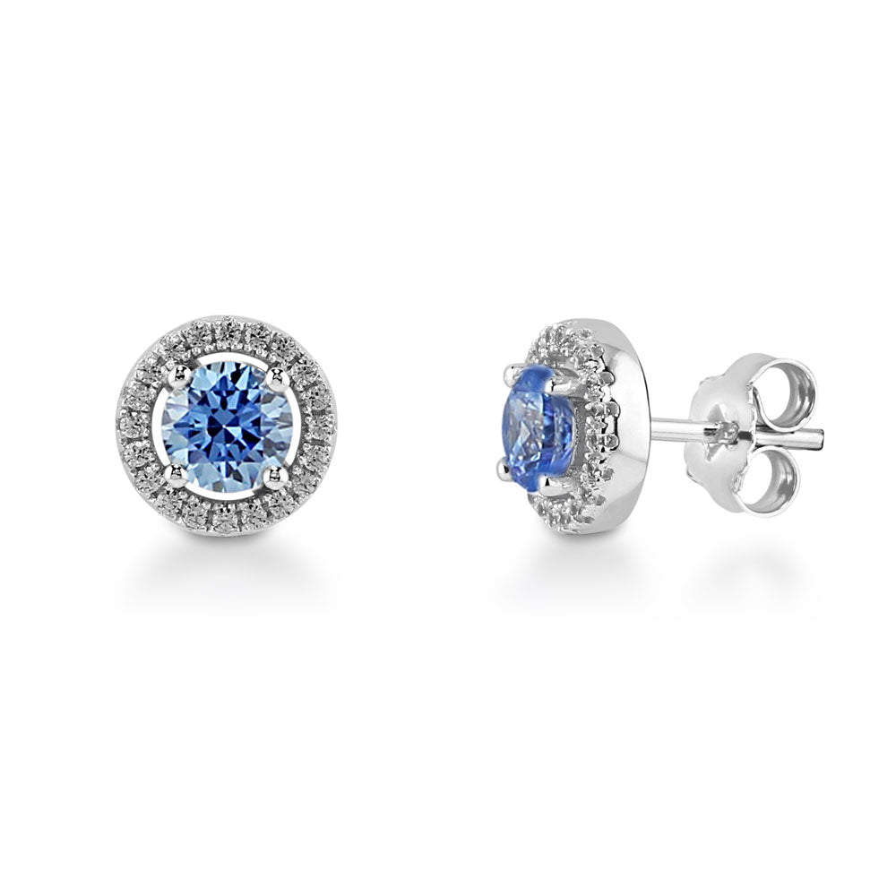 Halo CZ Stud Earrings in Sterling Silver