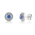 Halo CZ Stud Earrings in Sterling Silver, Blue Color