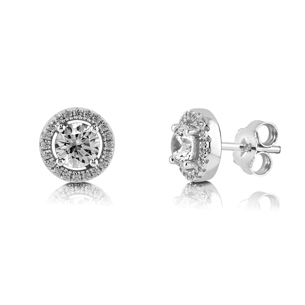 Halo CZ Stud Earrings in Sterling Silver