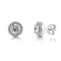 Halo CZ Stud Earrings in Sterling Silver, Clear Color