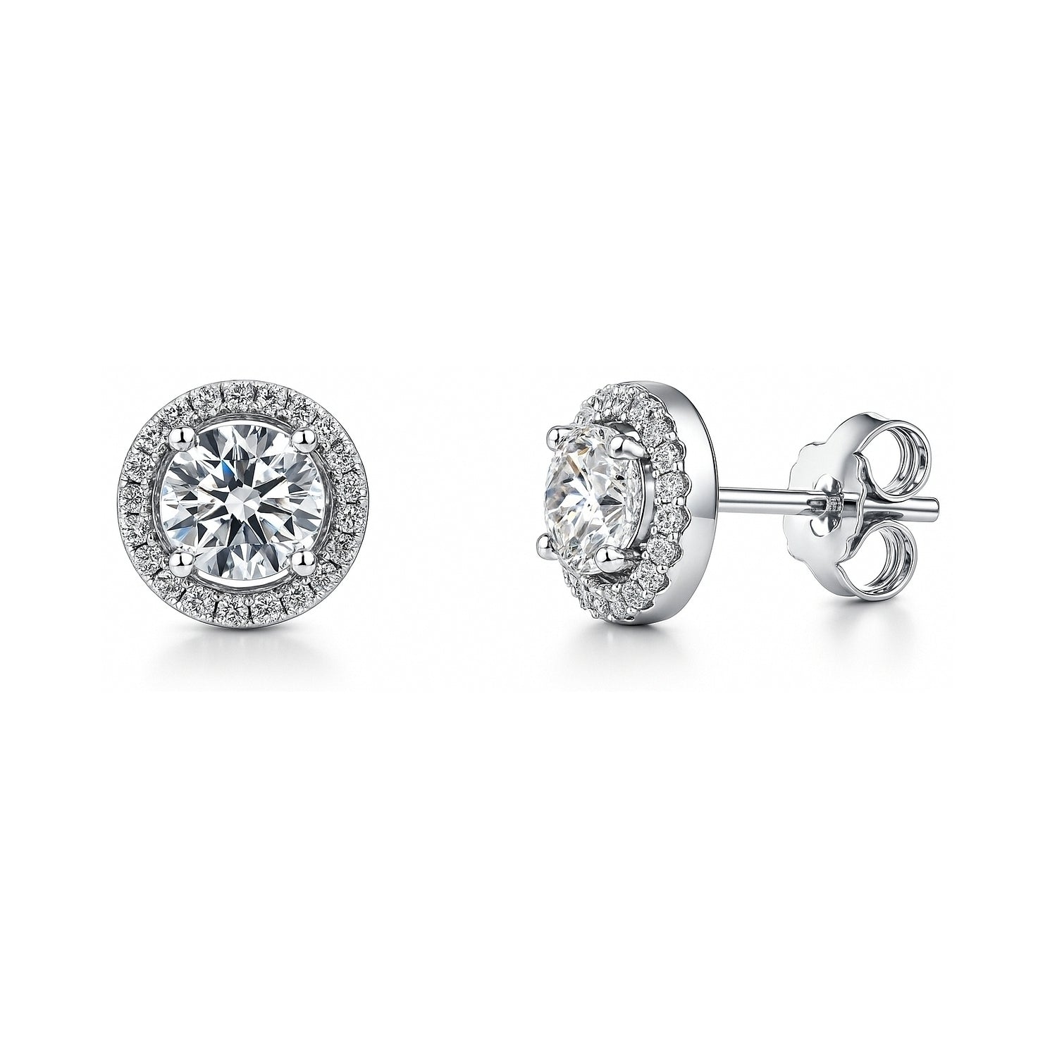 Halo CZ Stud Earrings in Sterling Silver, Clear Color