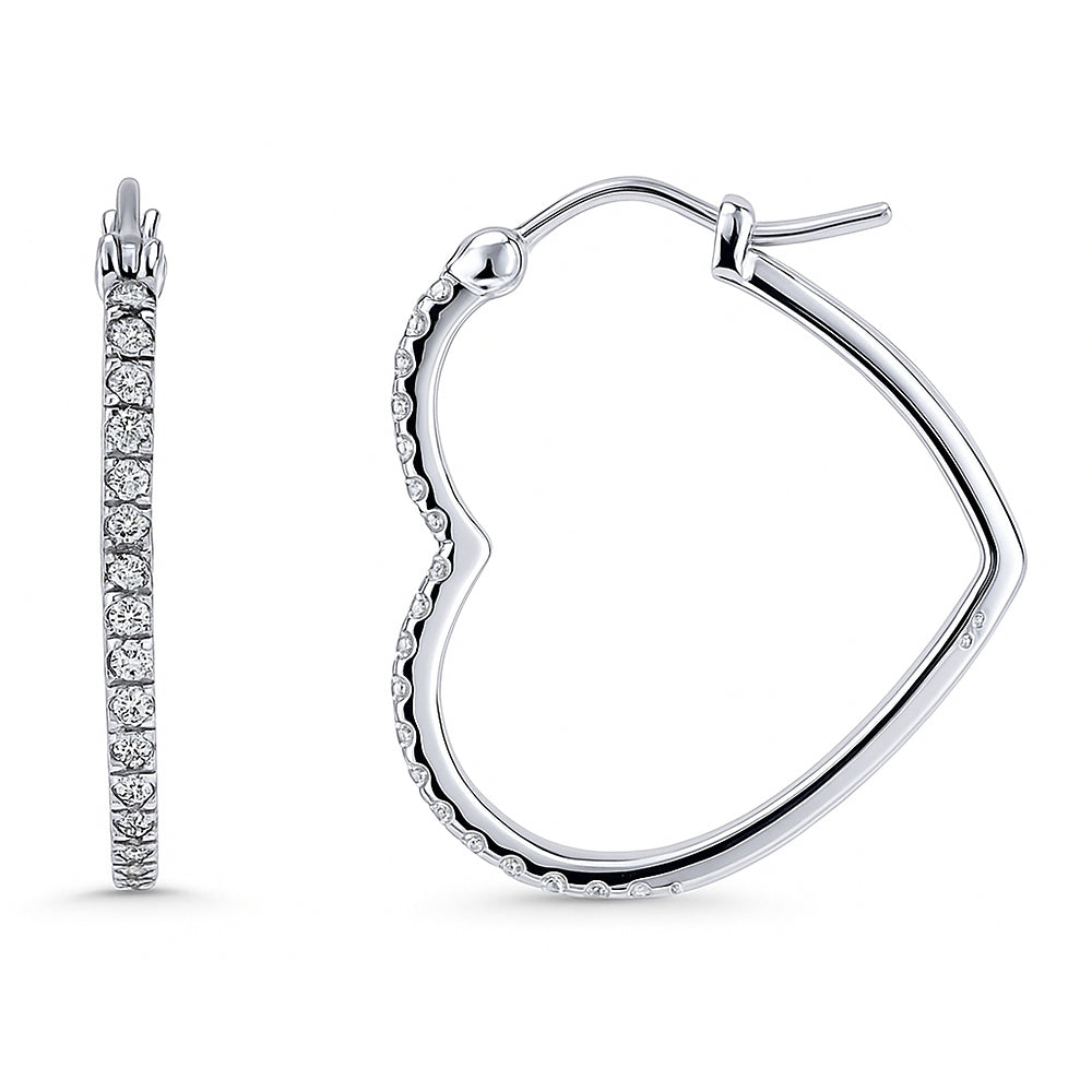 Heart CZ Small Hoop Earrings in Sterling Silver 1 inch, 1 of 5