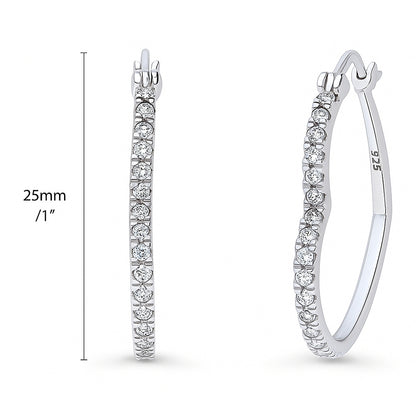Heart CZ Small Hoop Earrings in Sterling Silver 1"