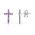 Cross CZ Stud Earrings in Sterling Silver, Purple Color