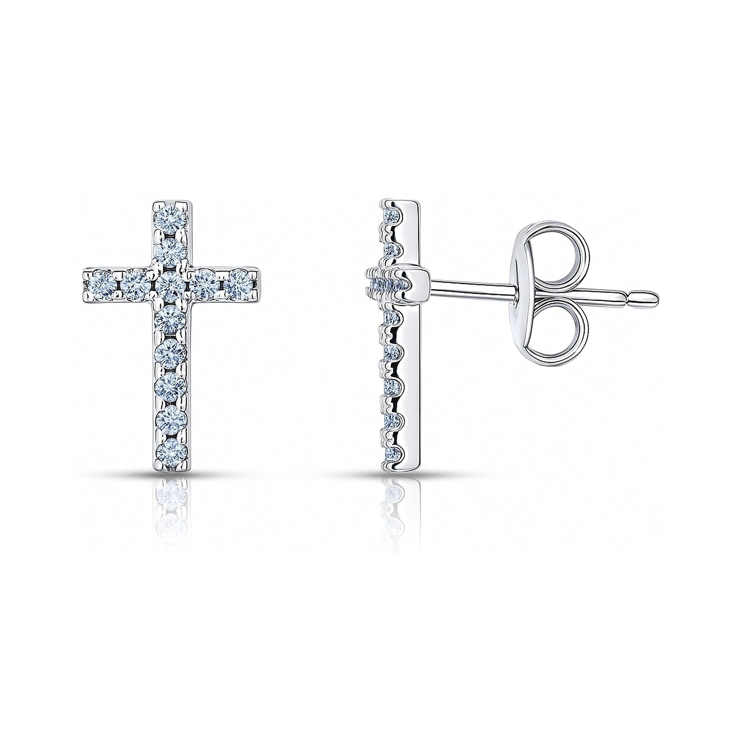 Cross CZ Stud Earrings in Sterling Silver, Greyish Blue Color