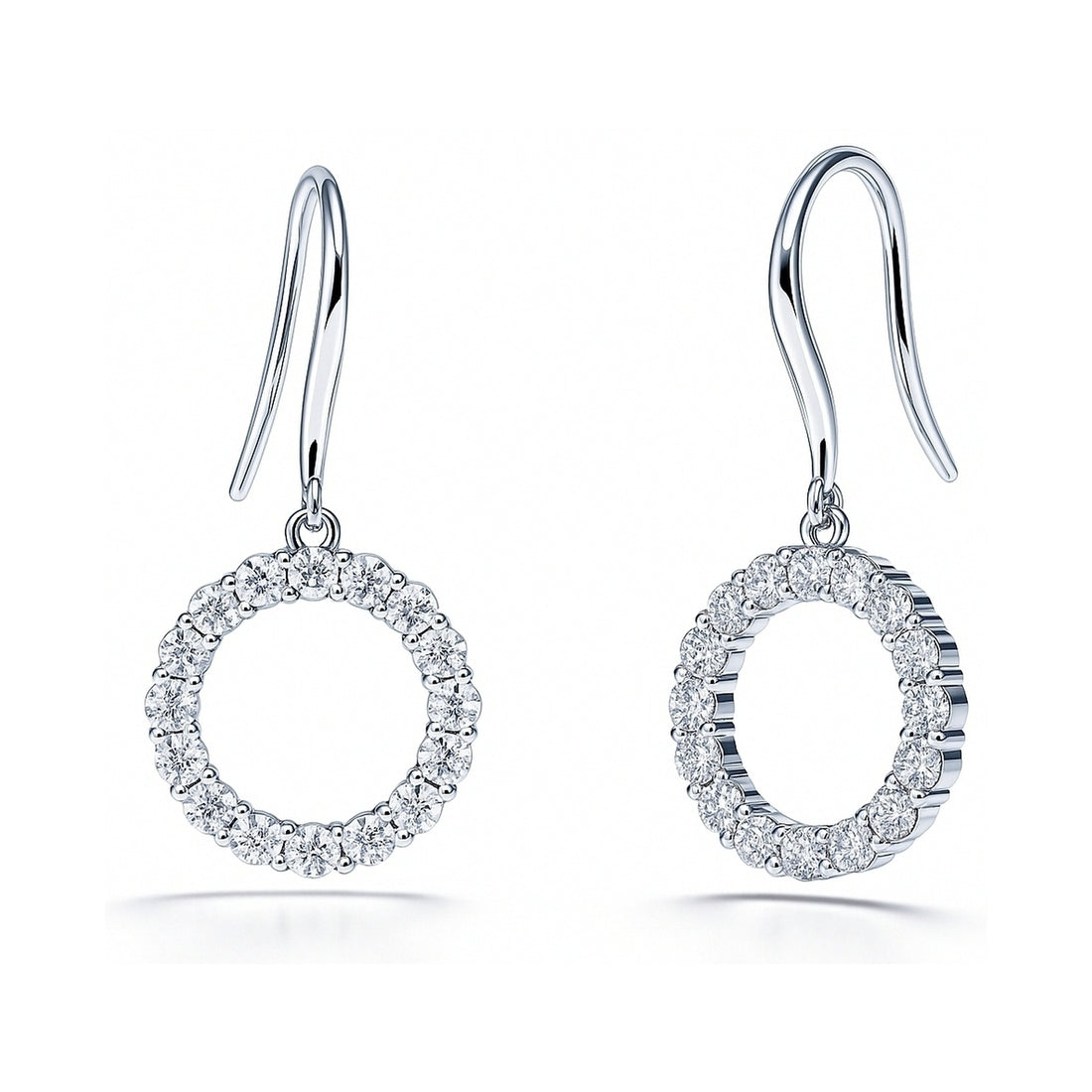 Open Circle CZ Fish Hook Earrings in Sterling Silver