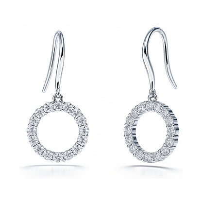 Open Circle CZ Fish Hook Earrings in Sterling Silver