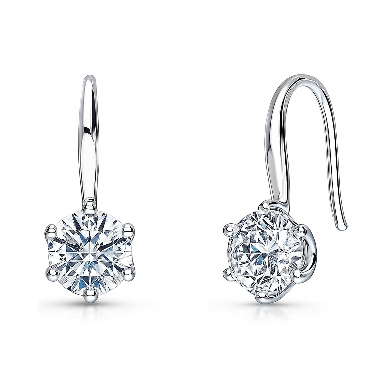 Solitaire 2.5ct CZ Fish Hook Earrings in Sterling Silver, 1 of 4