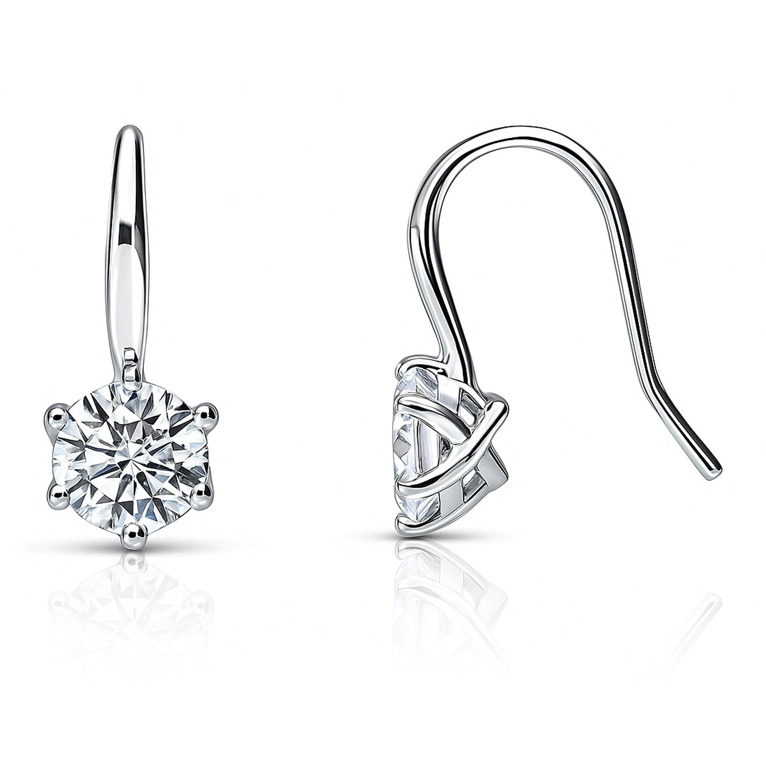 Solitaire 2.5ct CZ Fish Hook Earrings in Sterling Silver