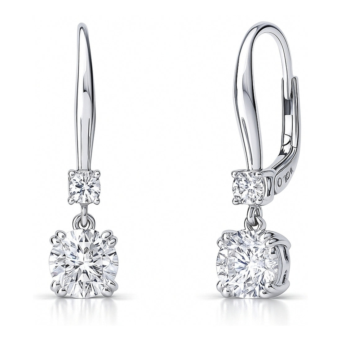 Solitaire CZ Leverback Earrings in Sterling Silver