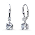 Solitaire CZ Leverback Earrings in Sterling Silver, 7mm