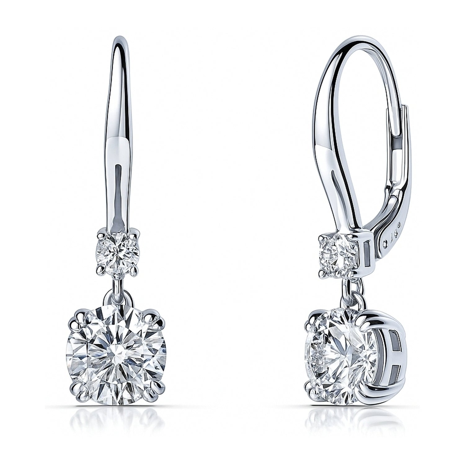 Solitaire CZ Leverback Earrings in Sterling Silver, 7mm