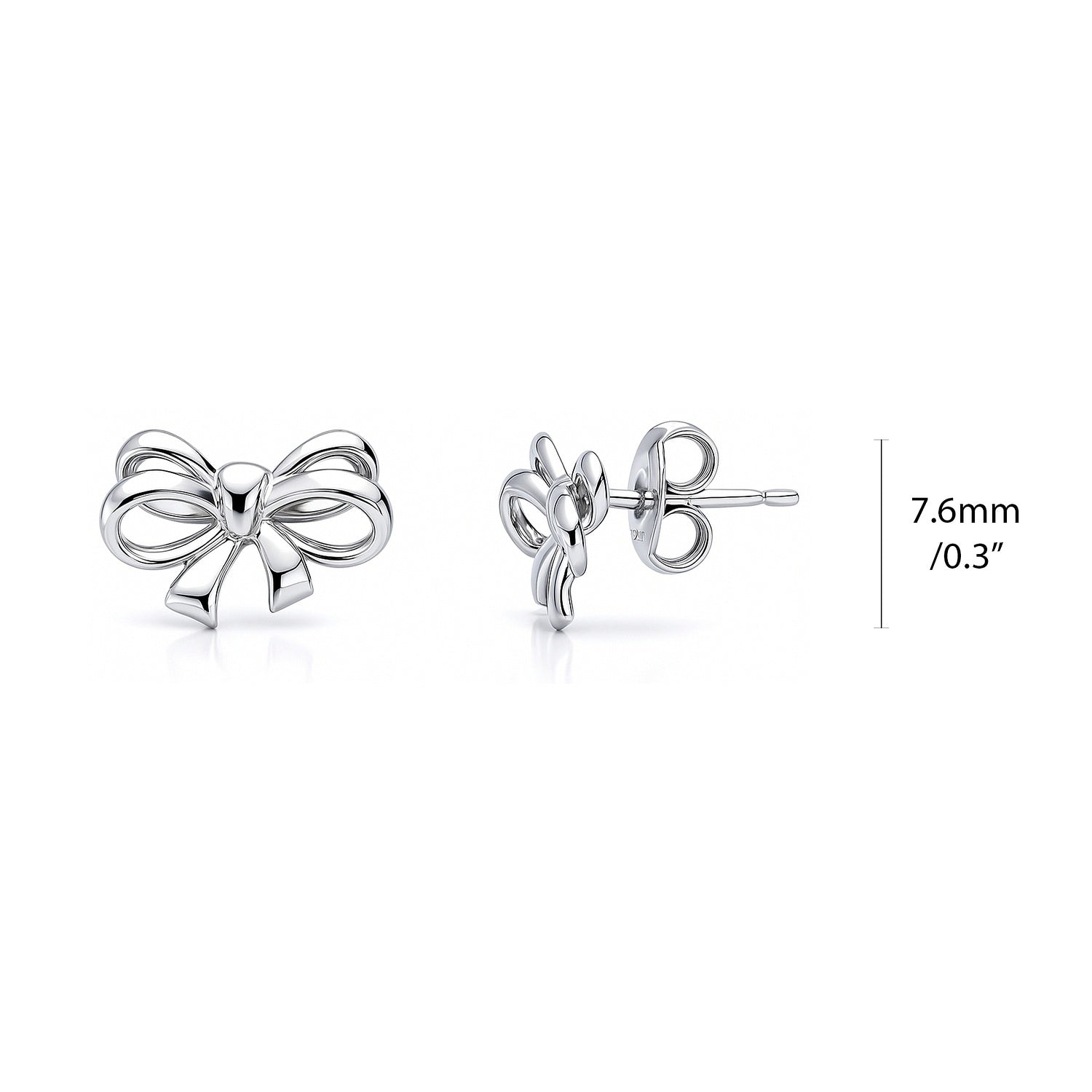 Bow Tie Ribbon CZ Stud Earrings in Sterling Silver, Style 1