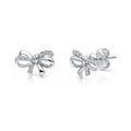 Bow Tie Ribbon CZ Stud Earrings in Sterling Silver, Style 2