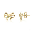 Bow Tie Ribbon CZ Stud Earrings in Gold Flashed Sterling Silver, Gold Flashed
