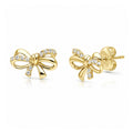 Bow Tie Ribbon CZ Stud Earrings in Gold Flashed Sterling Silver, Gold Flashed, CZ