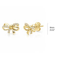 Bow Tie Ribbon CZ Stud Earrings in Gold Flashed Sterling Silver, Gold Flashed, CZ