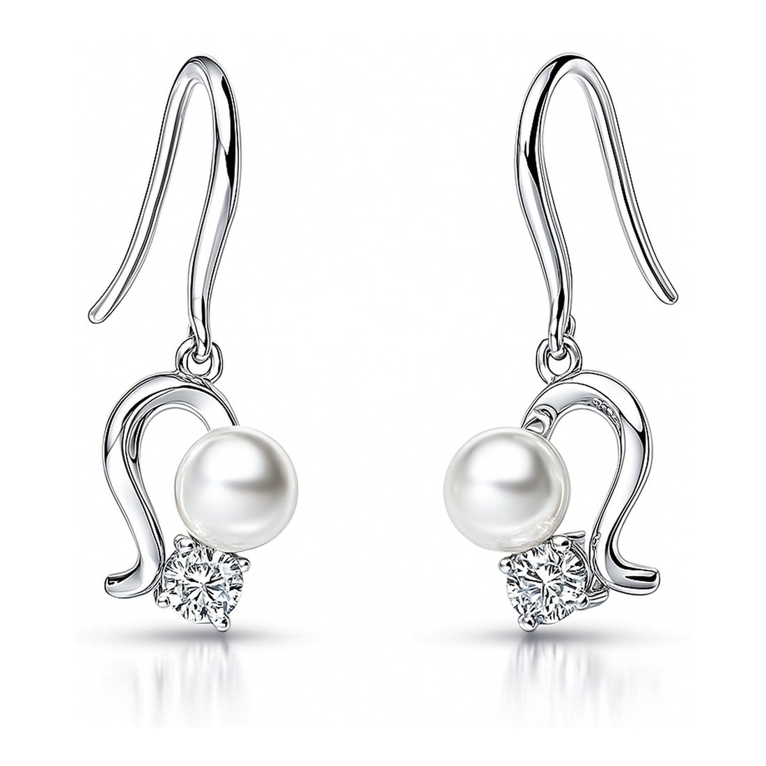 Ball Bead Imitation Pearl Fish Hook Earrings in Sterling Silver