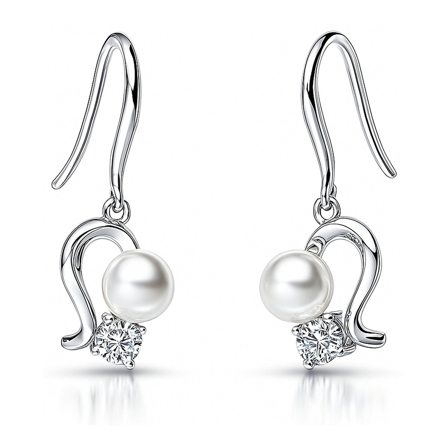 Ball Bead Imitation Pearl Fish Hook Earrings in Sterling Silver, 1 of 4
