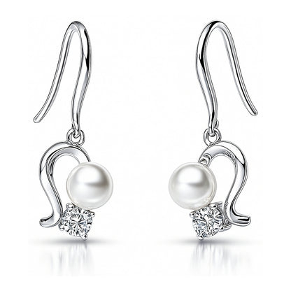 Ball Bead Imitation Pearl Fish Hook Earrings in Sterling Silver