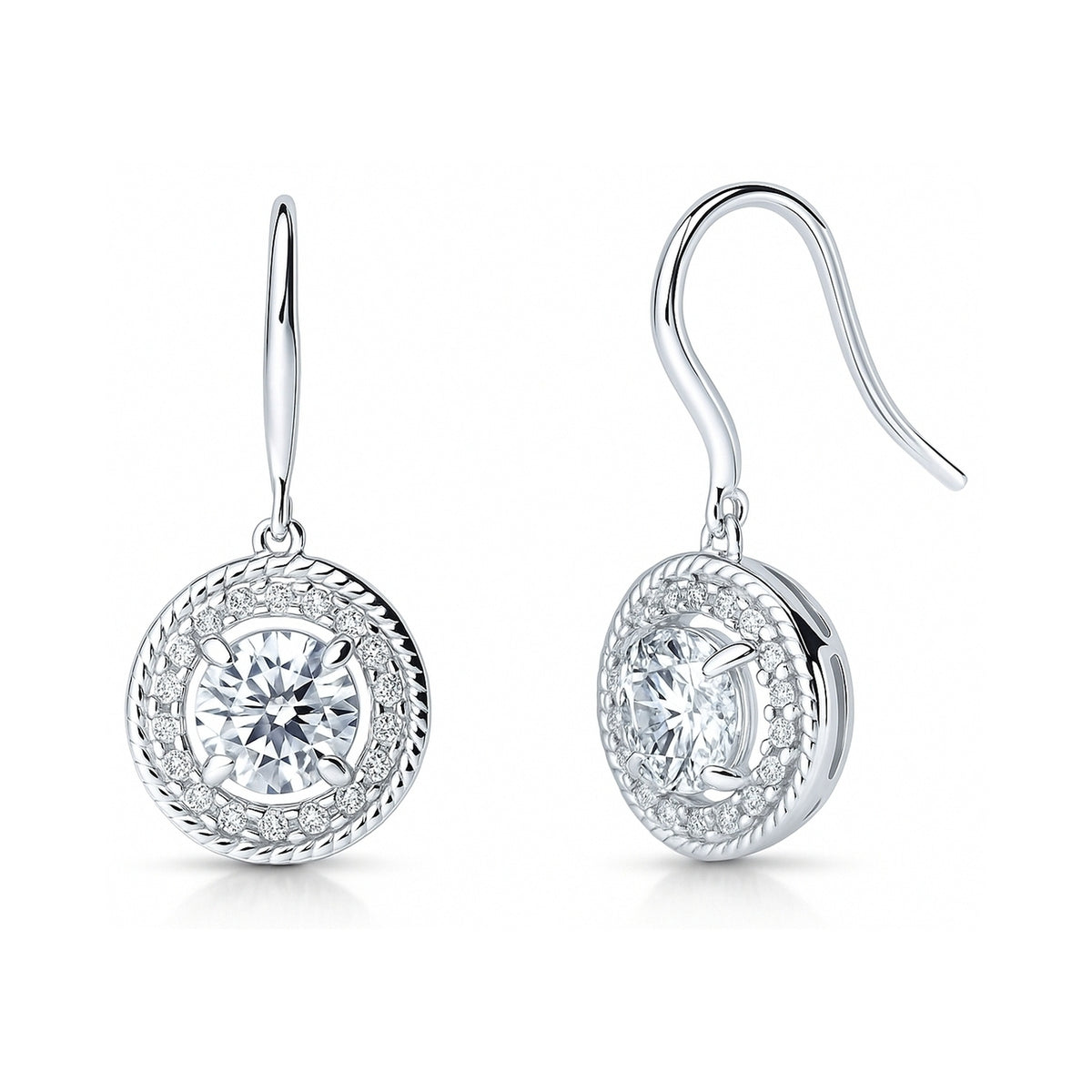 Halo Cable Art Deco CZ Fish Hook Earrings in Sterling Silver, 1 of 4