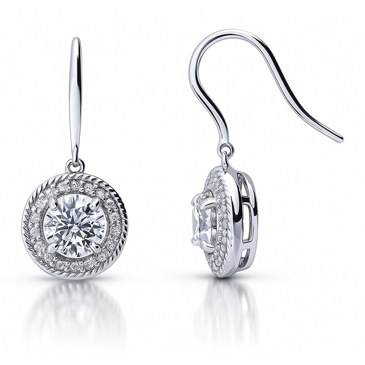 Halo Cable Art Deco CZ Fish Hook Earrings in Sterling Silver, 4 of 4