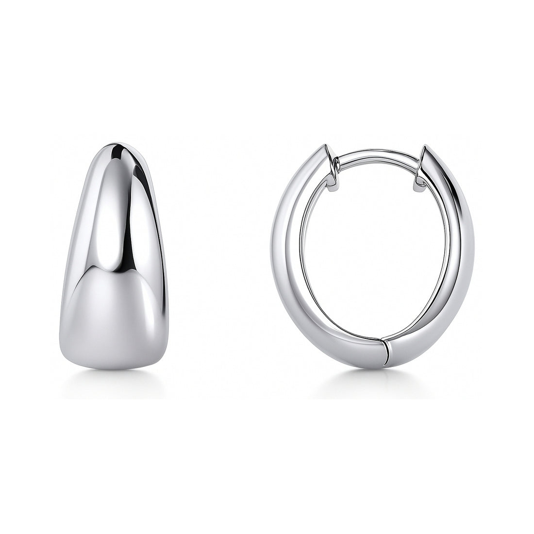 Oval Dome Small Huggie Earrings in Sterling Silver 0.6"