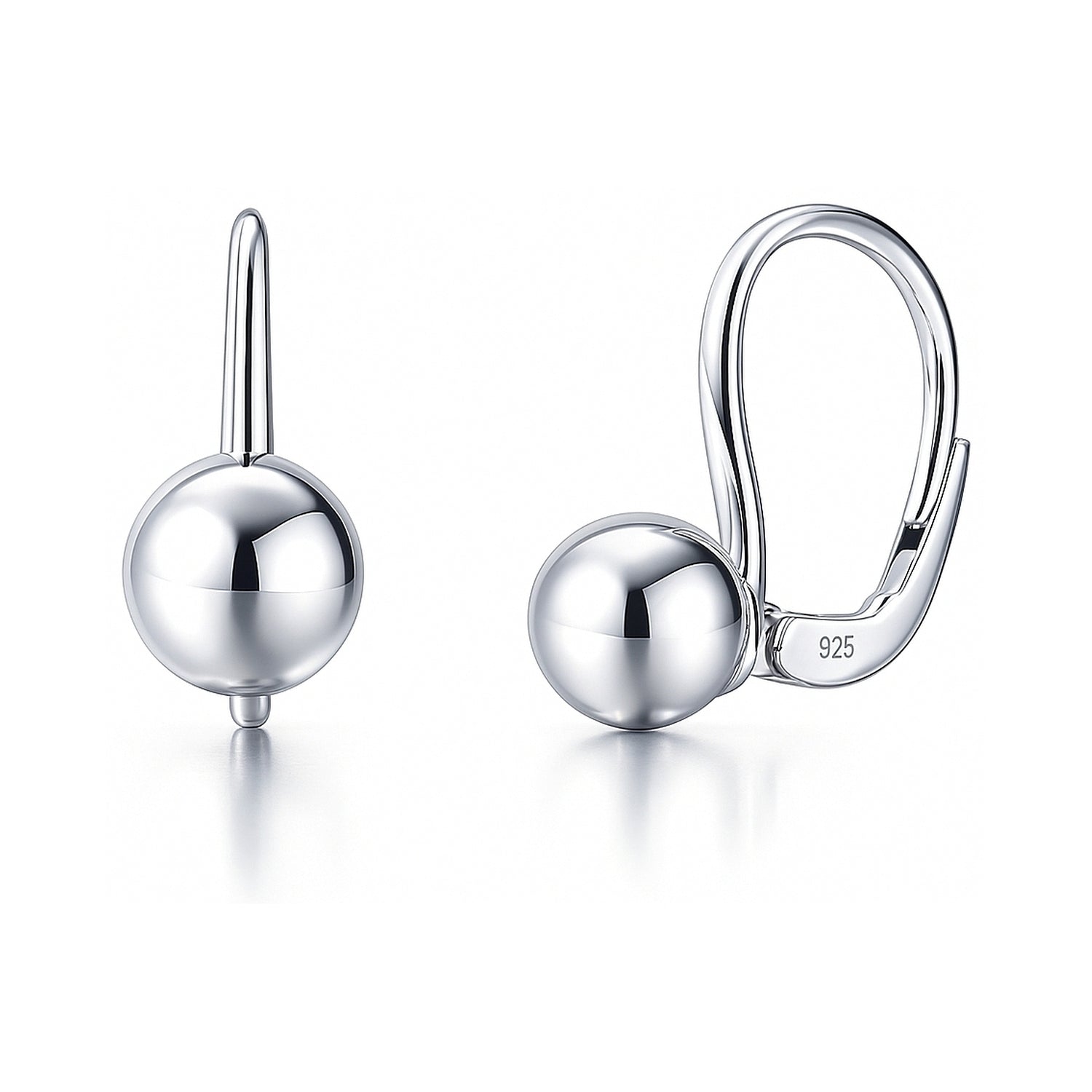 Ball Bead Leverback Earrings in Sterling Silver