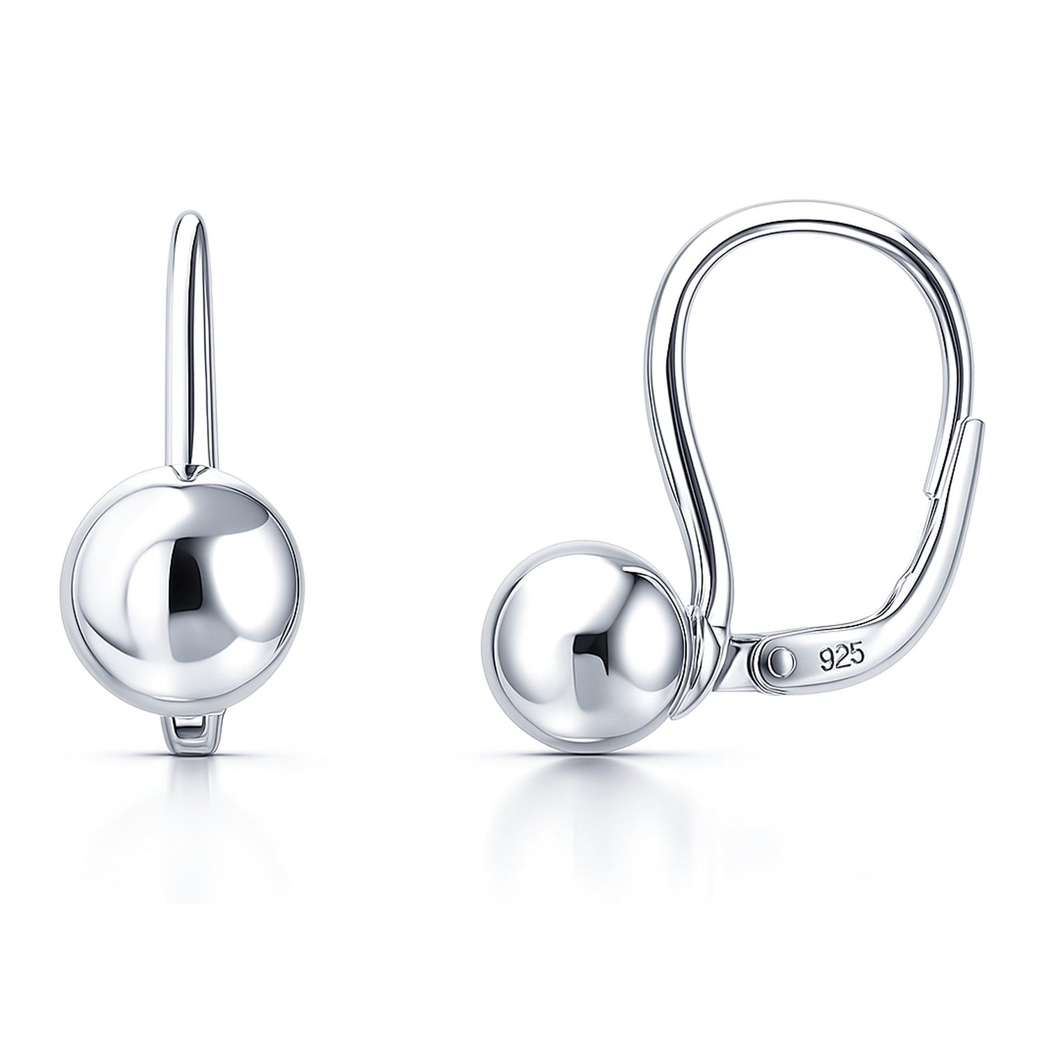 Ball Bead Leverback Earrings in Sterling Silver, 4 of 4