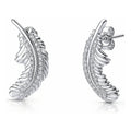 Feather CZ Stud Earrings in Sterling Silver, Rhodium Plated