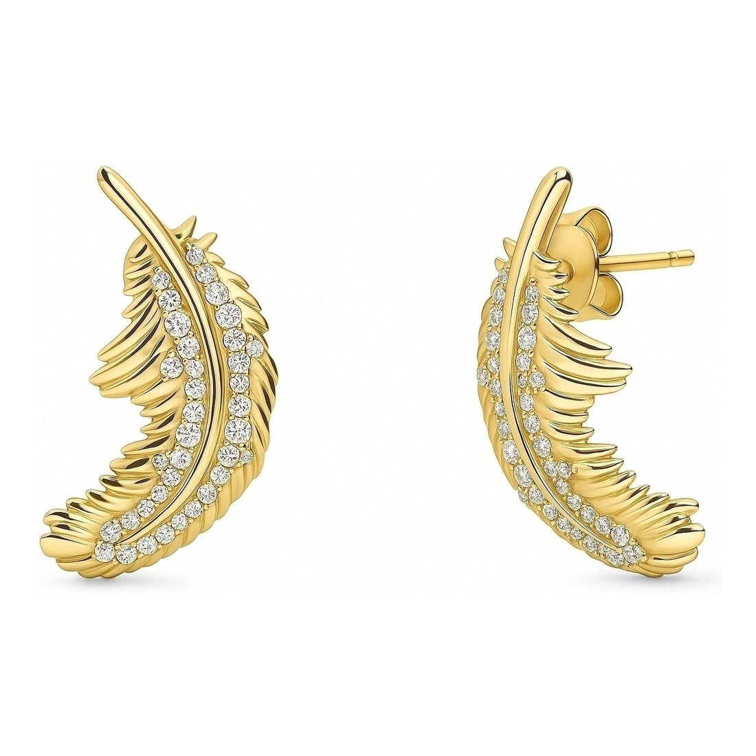 Feather CZ Stud Earrings in Sterling Silver