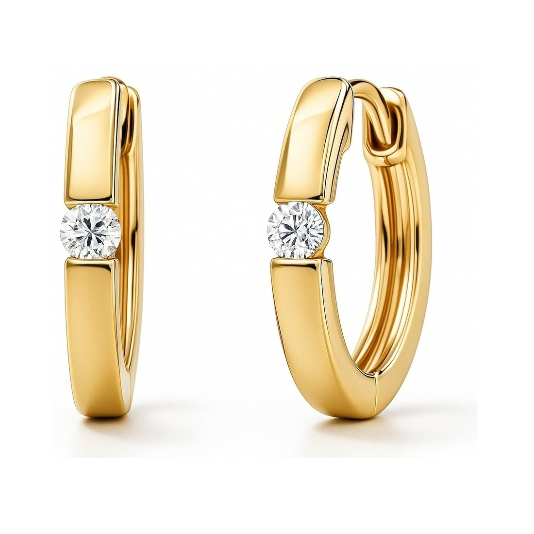 Solitaire CZ Small Hoop Earrings in Gold Flashed Sterling Silver