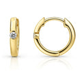 Solitaire CZ Small Hoop Earrings in Gold Flashed Sterling Silver, 0.55 inch