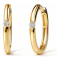 Solitaire CZ Small Hoop Earrings in Gold Flashed Sterling Silver, 0.8 inch