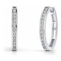 Bar CZ Small Hoop Earrings in Sterling Silver, 0.8 inch