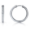 Bar CZ Small Hoop Earrings in Sterling Silver, 0.8 inch