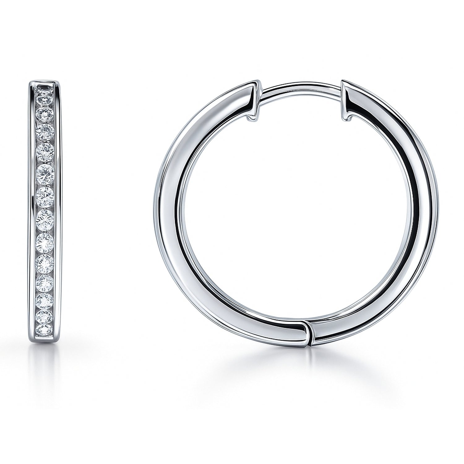 Bar CZ Small Hoop Earrings in Sterling Silver, 0.8 inch