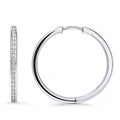 Bar CZ Small Hoop Earrings in Sterling Silver, 1.25 inch