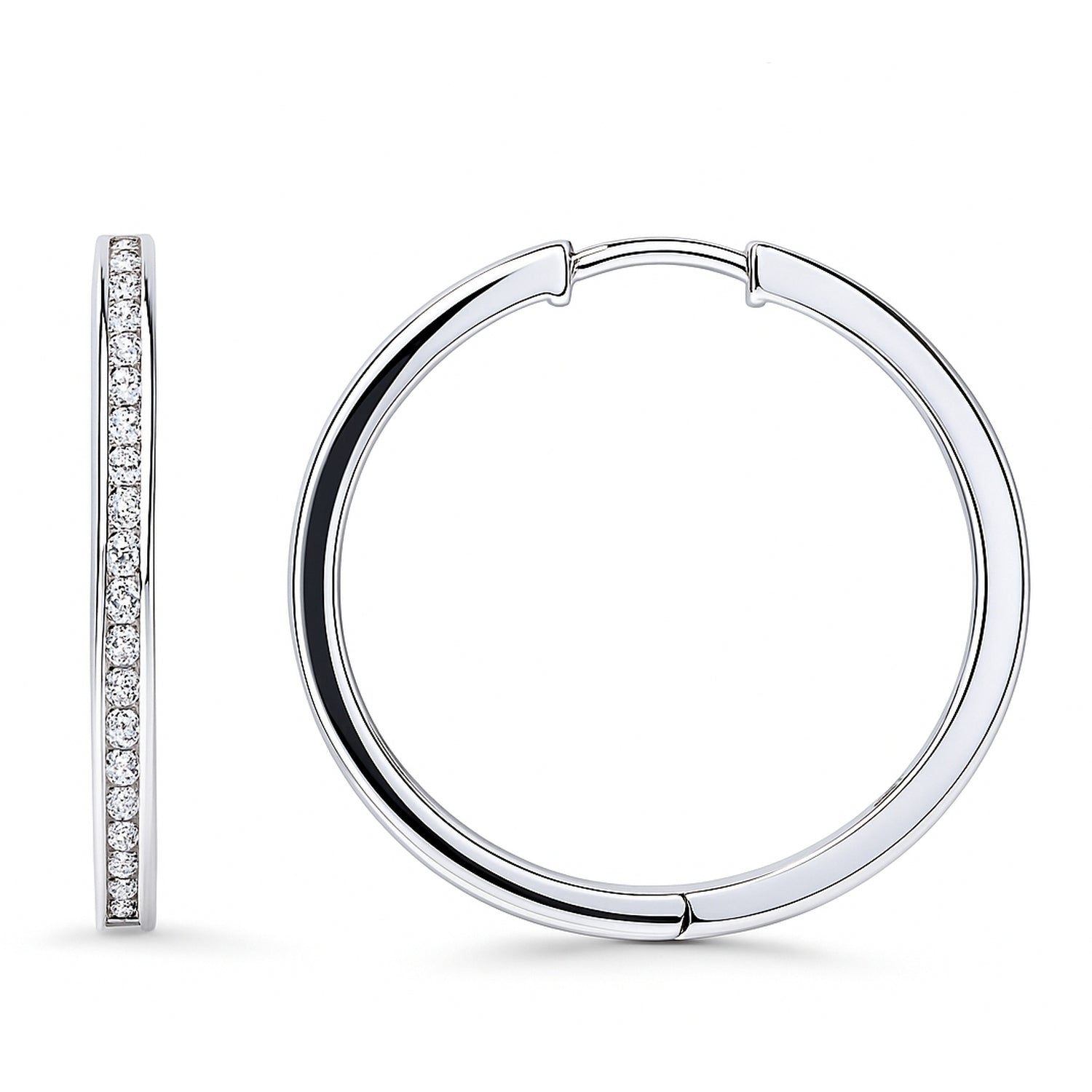 Bar CZ Small Hoop Earrings in Sterling Silver, 1.25 inch