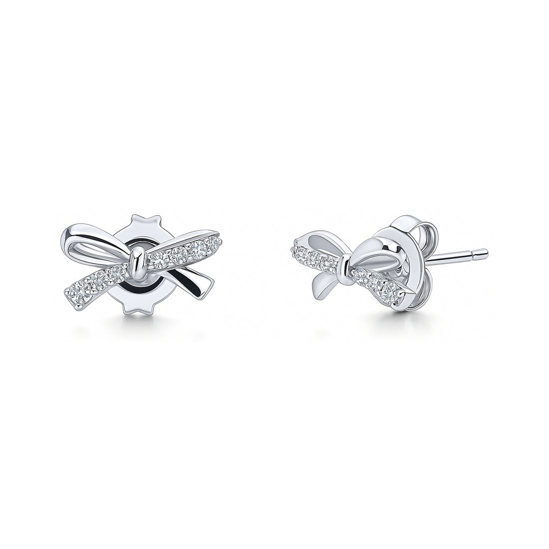 Bow Tie Ribbon CZ Cartilage Stud Earrings in Sterling Silver