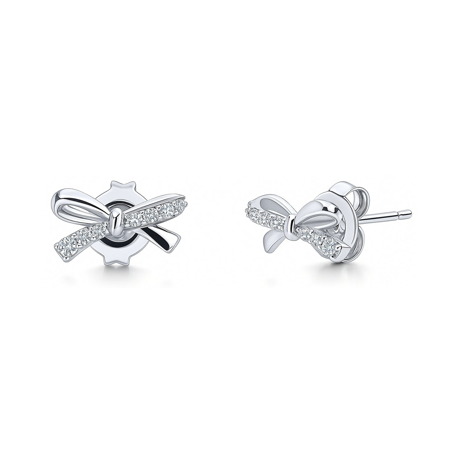 Bow Tie Ribbon CZ Cartilage Stud Earrings in Sterling Silver, 1 of 5